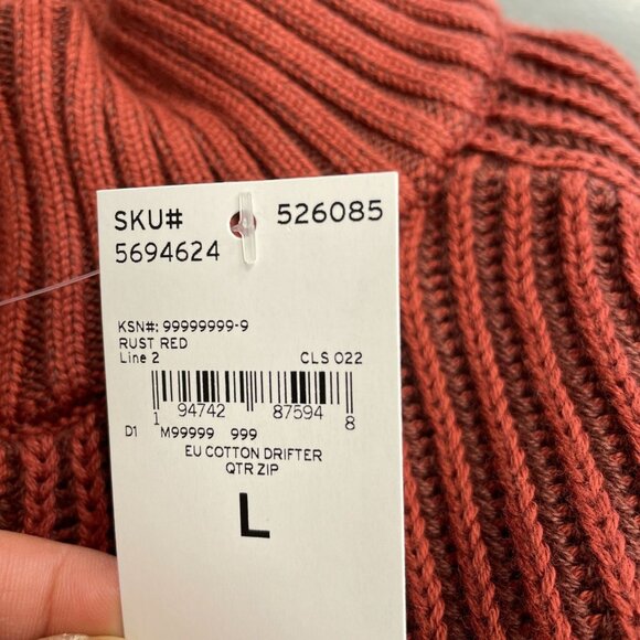 NEW Lands' End Drifter Men's L 1/4 Zip Sweater Ribbed Rust Red 100% Cotton g1308 - Picture 8 of 12